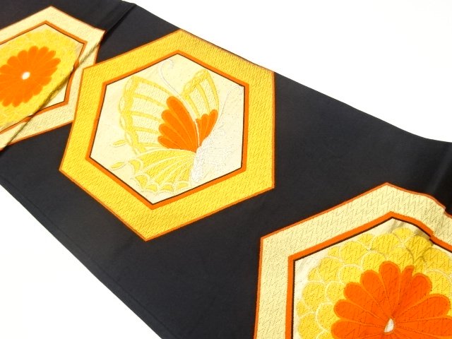 JAPANESE KIMONO / FUKURO OBI / WOVEN BUTTERFLY & KIKU